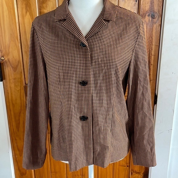 Casual Corner Jackets & Blazers - Casual Corner Vintage Jacket Blazer Shacket Petite 8 brown tan houndstooth plaid